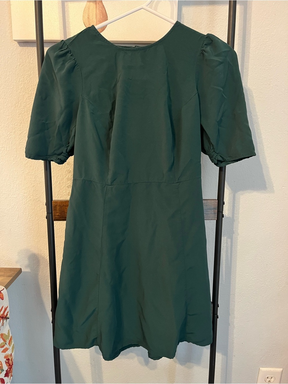 Old Navy Forest Green Puff Sleeve A-Line Dress